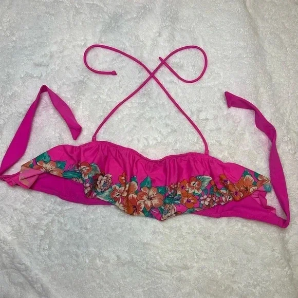 American Eagle Neon Pink Tropical Bikini Top - Picture 2 of 7